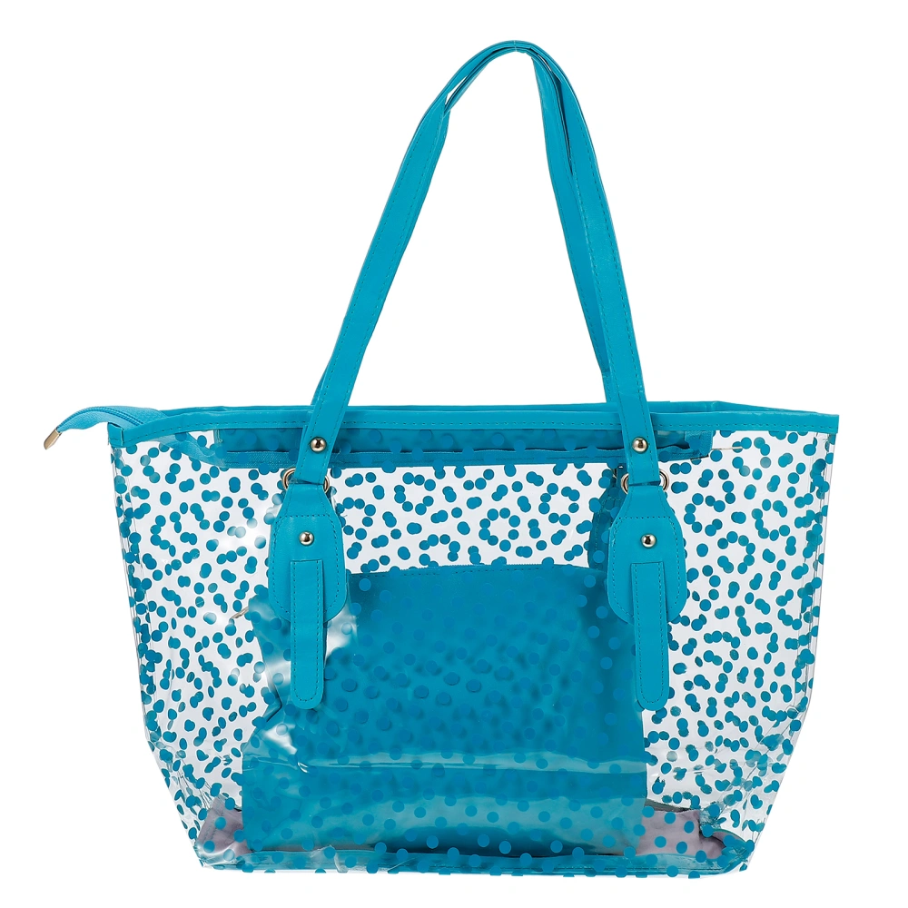 Clear Zippered Tote Bag Dots Patterned Women Transparent Beach Handbag with Inside Purse Bag (Blue)