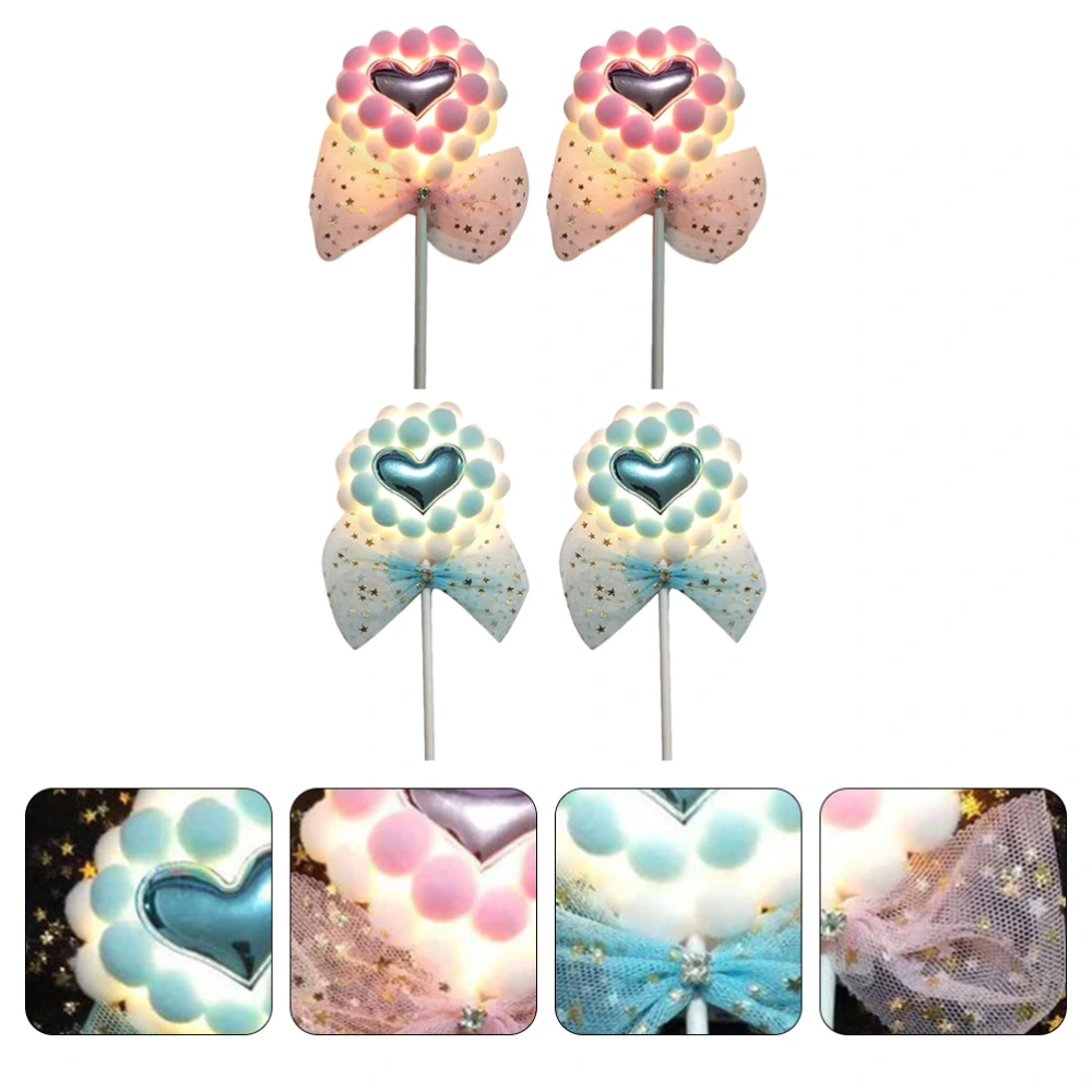 4Pcs Cake Topper Heart-Shape Topper Plush Topper Birthday Cake Decoration