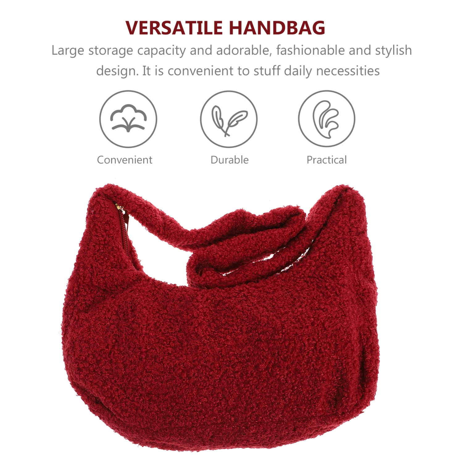 Fashion Plush Handbag Pure Color Girl Handbag Winter Plush Handbag Casual Women Handbag (Red)