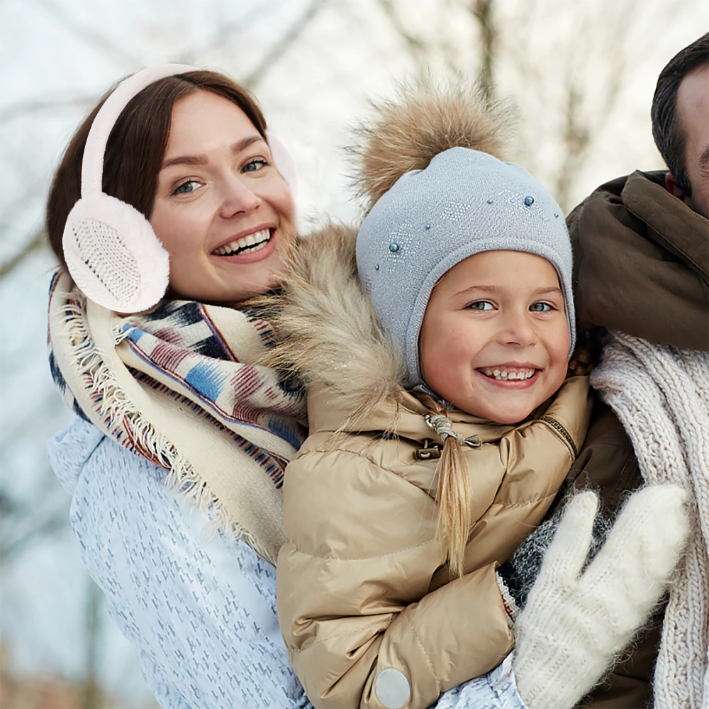 Unisex Winter Adjustable Knitted Ear Muffs with Faux Furry Outdoor Ear Warmers for Women Men (White)