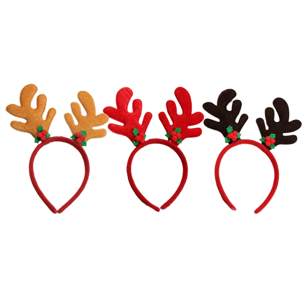 3pcs Antler Hair Unique Head Band Creative Christmas Hair Accessories for Party Performance (Red Black and Yellow)