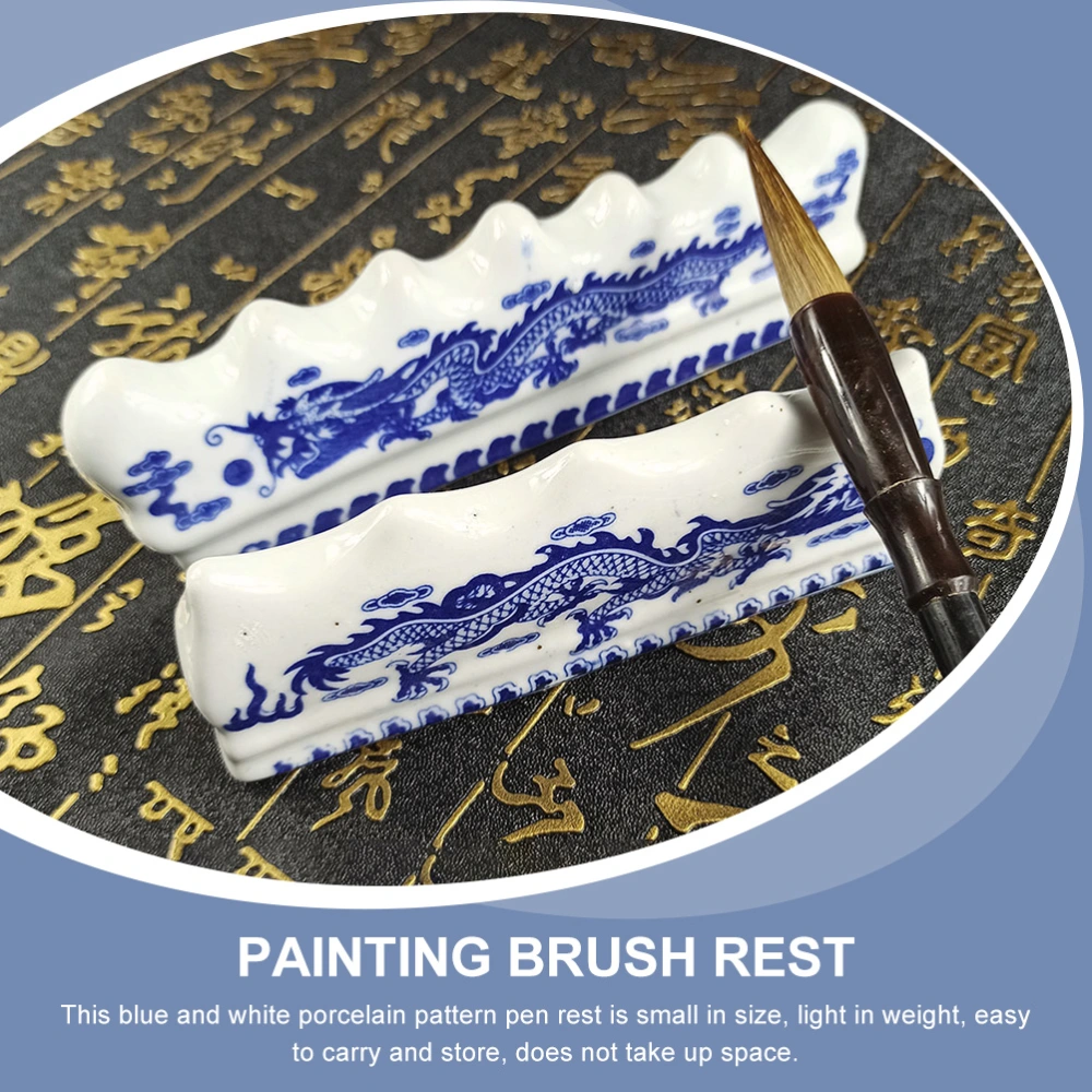 4pcs Study Room Desktop Brush Pen Rack Blue And White Porcelain Pattern Brush Pen Rest