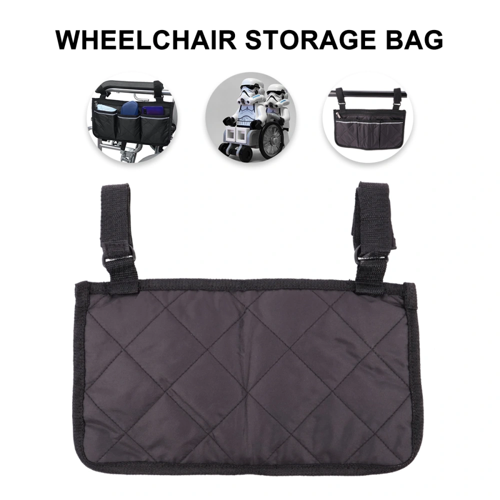 1pc Wheelchair Side Storage Bag Storage Pouch Seat Side Container Organizer Multi-pockets Side Pouch for Wheelchair Use (Black)