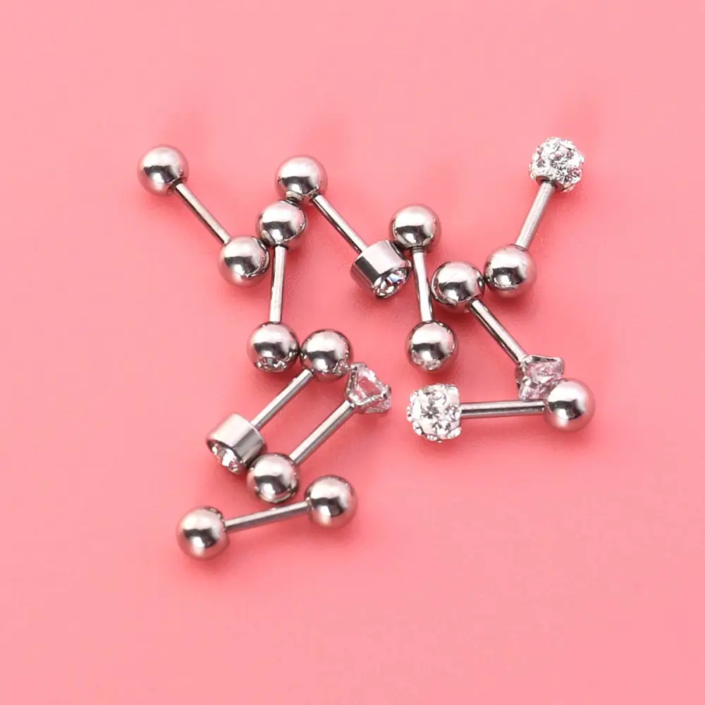 5Pairs 5 Styles Round Ball Stud Stainless Steel Barbell Earring Set Cartilage Helix Earring Piercings Tragus Cartilage Ear Rings Set (Silver)