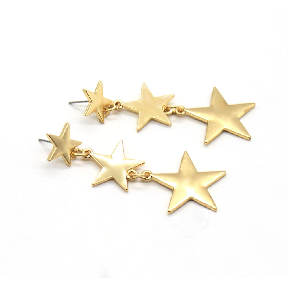 1Pair Gold Plated Star Earrings Vintage Geometric Dangle Stud Earrings for Women and Girls (Golden)