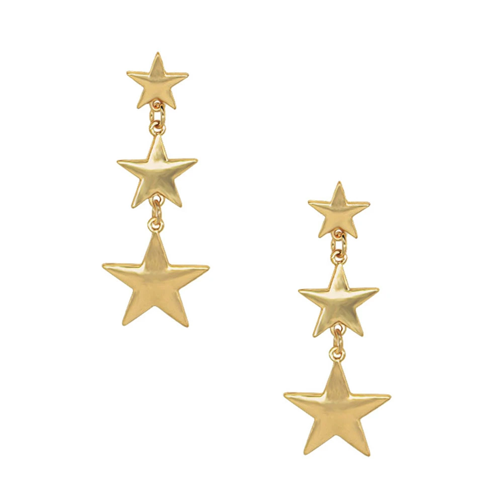 1Pair Gold Plated Star Earrings Vintage Geometric Dangle Stud Earrings for Women and Girls (Golden)