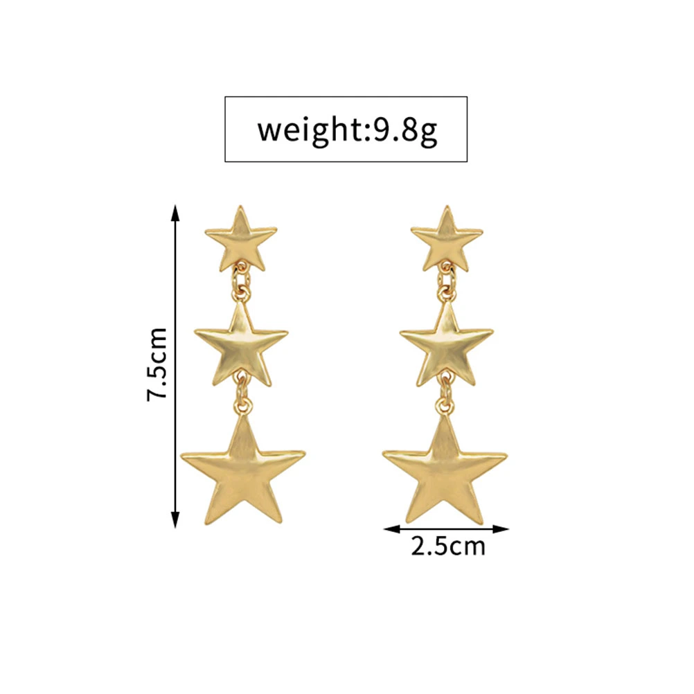 1Pair Gold Plated Star Earrings Vintage Geometric Dangle Stud Earrings for Women and Girls (Golden)