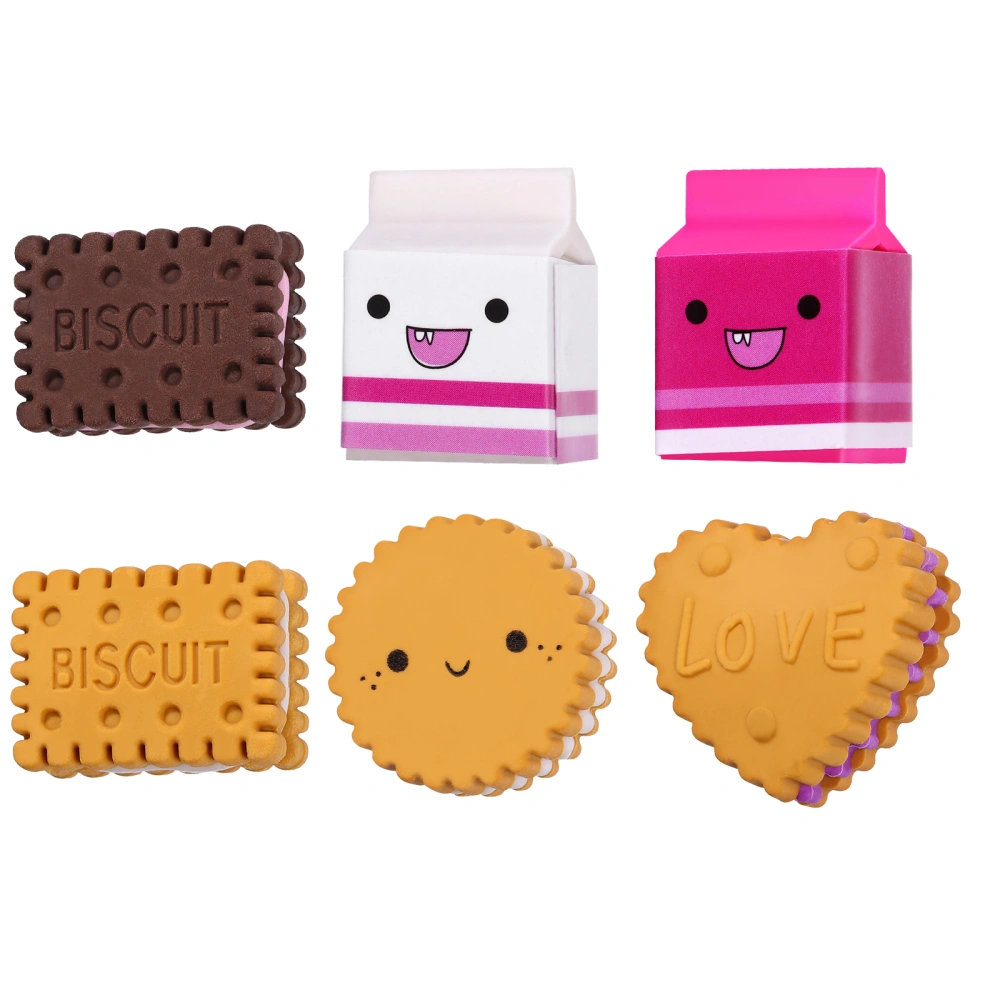 STOBOK 6pcs Milk Biscuit Eraser Set Novelty Creative Erasers Stationery Supplies for Kids Students Gift