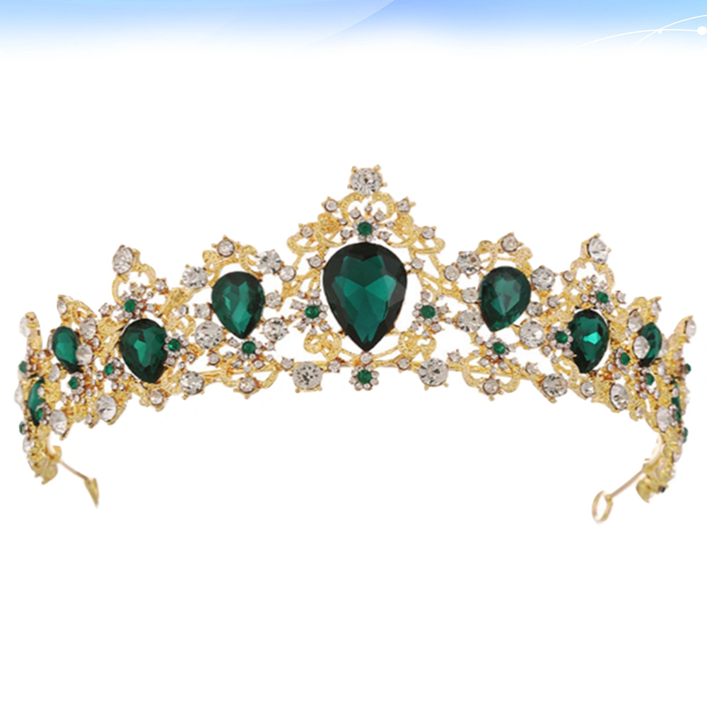 Baroque Bride Crown Retro Wedding Headdress Headwear Party Hair Accessories for Women Female (Green and Golden)