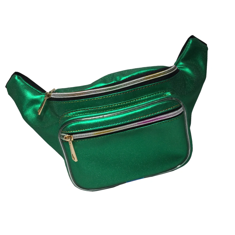 Waterproof Shiny Holographic Fanny Pack Waterproof Waist Pack Bum Bag Hip Pack for Hiking Running Travel - Green