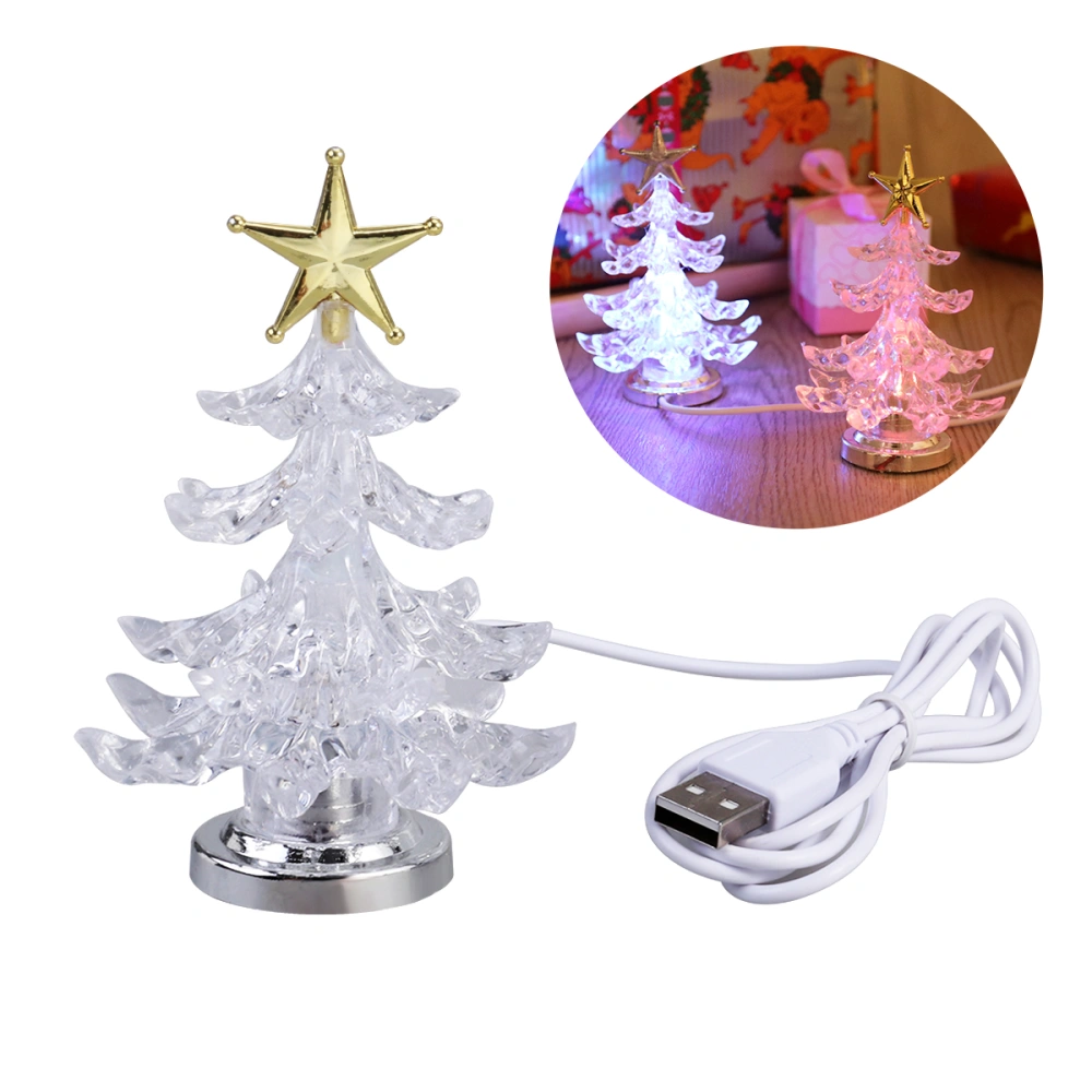 Glowing Christmas Tree LED Light USB Night Light RGB 7 Color Flashing Light Table Lamp Decorative Bedside Lamp for Home Decor Christmas Gifts (Golden Tree Top)