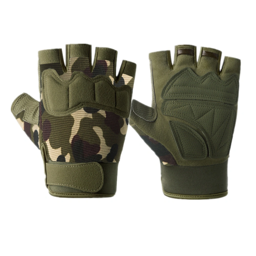 1 Pair Nonskid Half Finger Gloves Cycling Gloves Fitness Gym Road Bike Gloves for Men (Paratrooper, Green Camouflage)