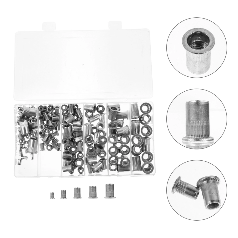 190pcs Rivet Nuts Aluminum Alloy Flat Head Threaded Insert Rivnuts Assortment