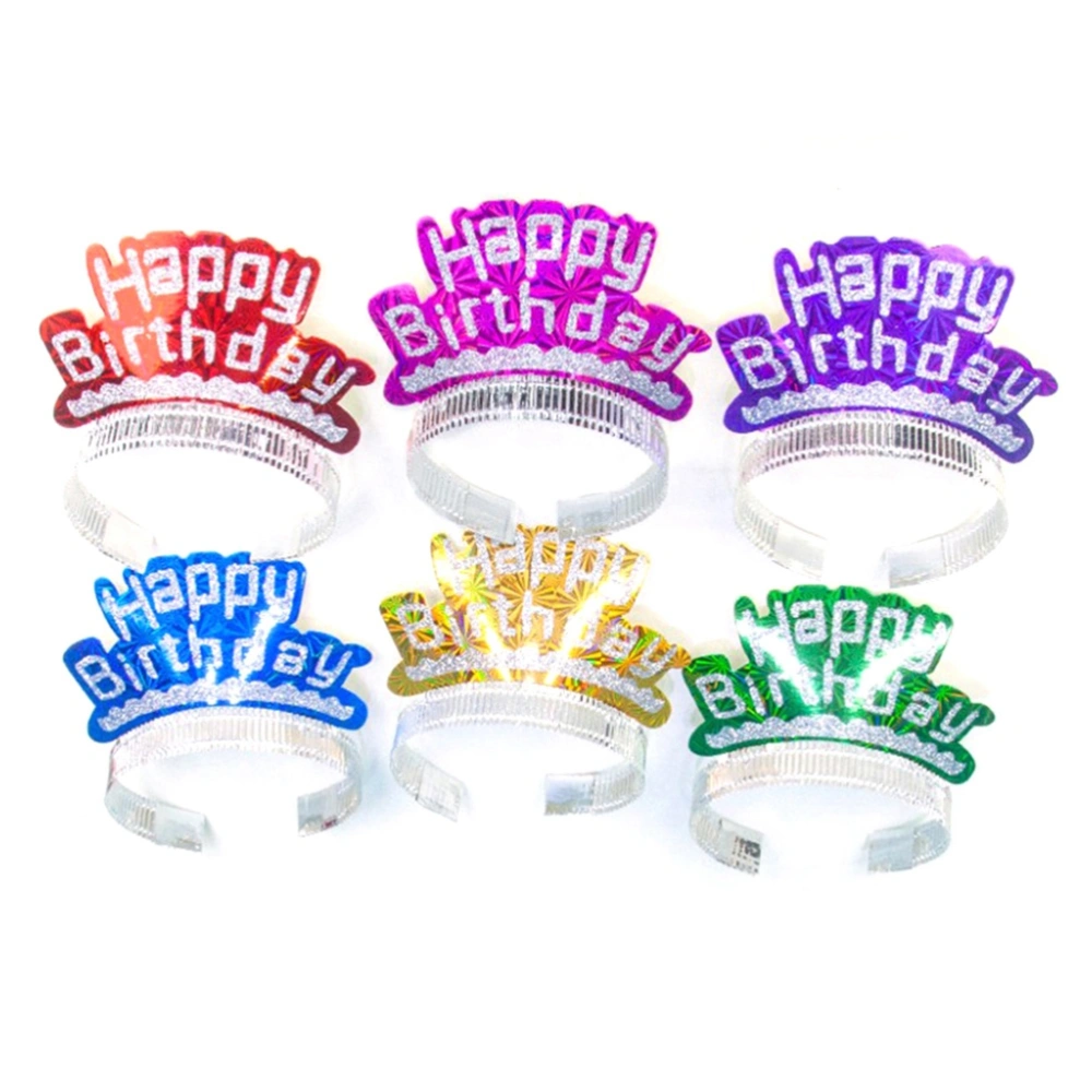 6Pcs Glitter Hot Stamping Birthday Hats Paper Happy Birthday Letter DIY Decoration Children Party Gift Supplies (Assorted Color)