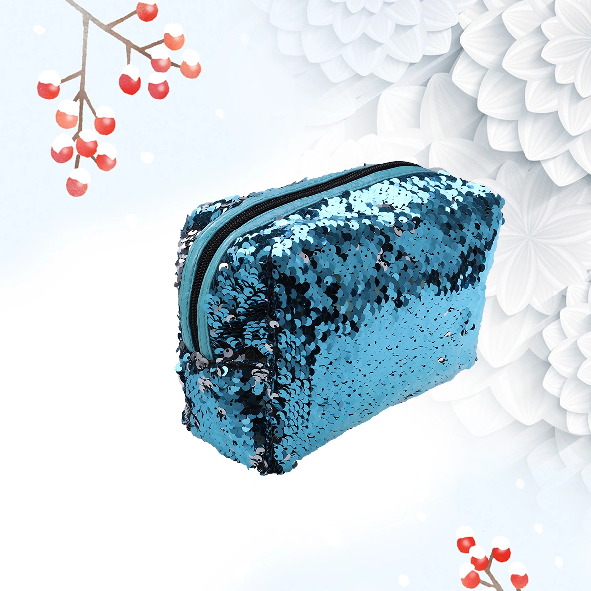 Women's Shiny Sequin Cosmetics Bag Large Capacity Makeup Storage Bag Reflective Toiletry Organizer(Silverish Blue)