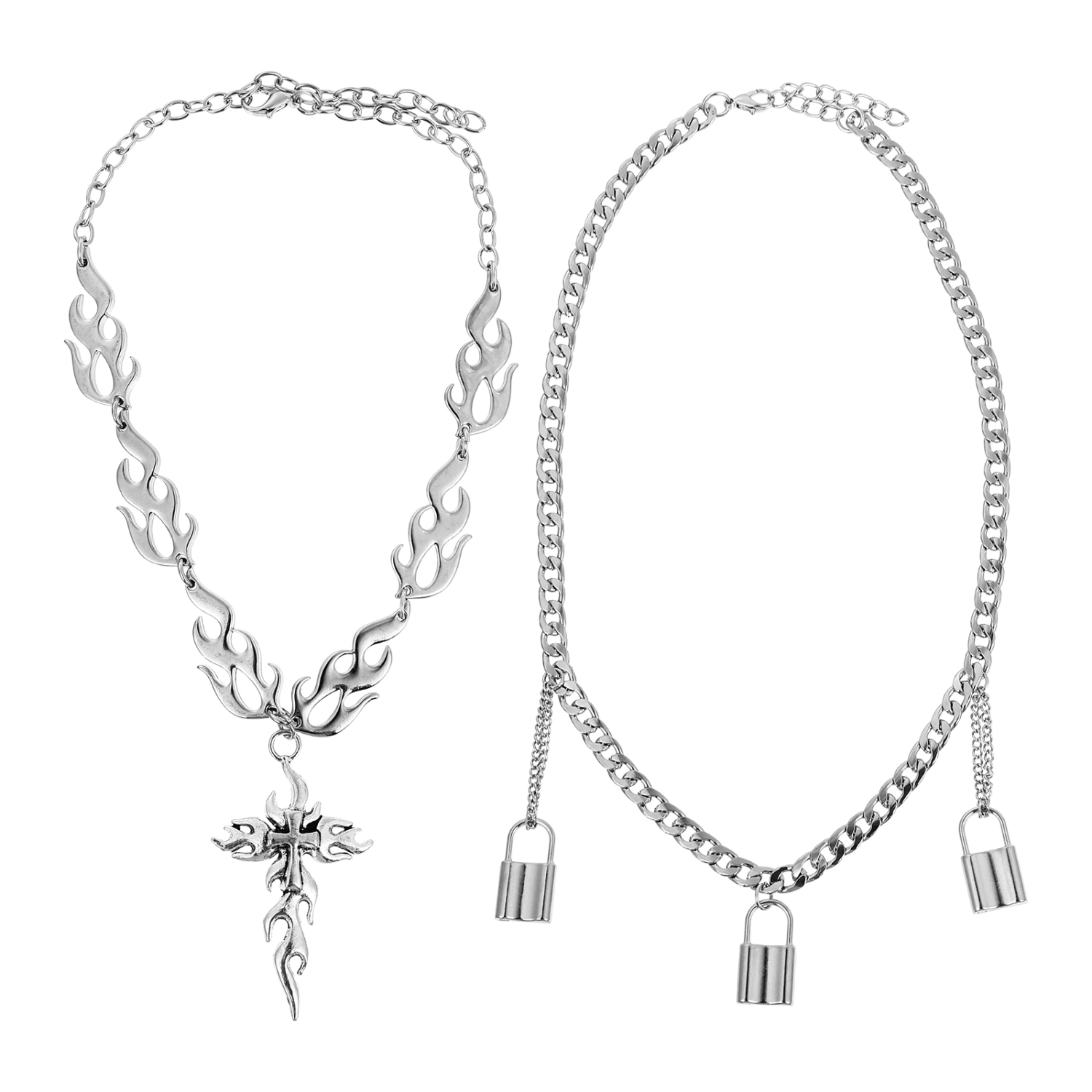 2Pcs Decorative Necklace Punk Style Necklace Halloween Clavicle Chains (Silver)