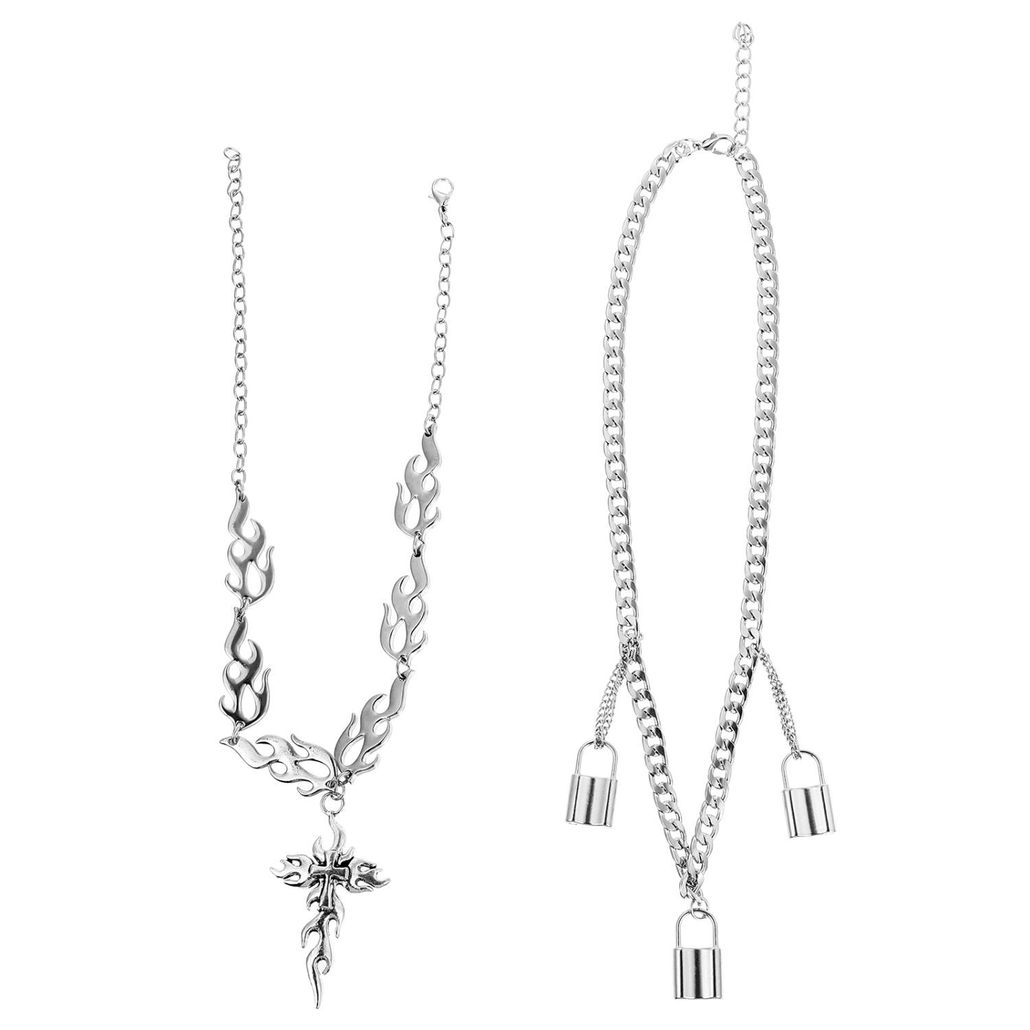 2Pcs Decorative Necklace Punk Style Necklace Halloween Clavicle Chains (Silver)