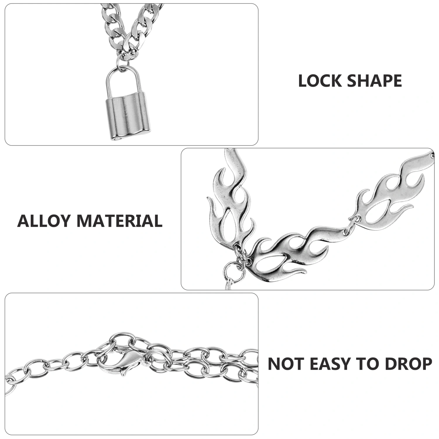 2Pcs Decorative Necklace Punk Style Necklace Halloween Clavicle Chains (Silver)