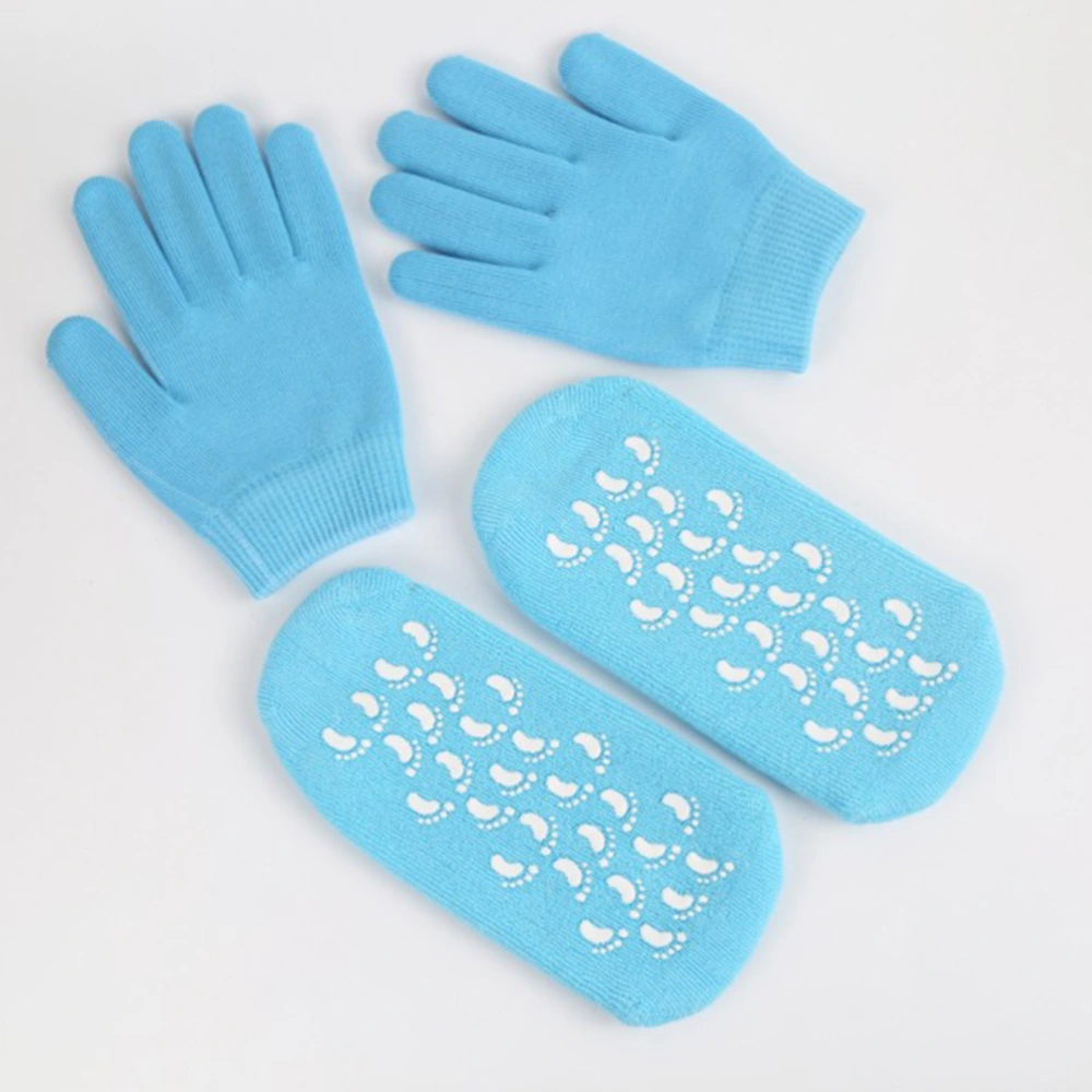 Gel Moisturizing Spa Gloves and Socks Cotton with Thermoplastic Gel Repair and Heal Eczema Cracked Dry Skin (Sky Blue)