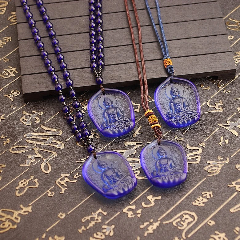 Ancient French Glaze Crystal Pendant Temple Binding Supplies With Protective Talisman Necklace