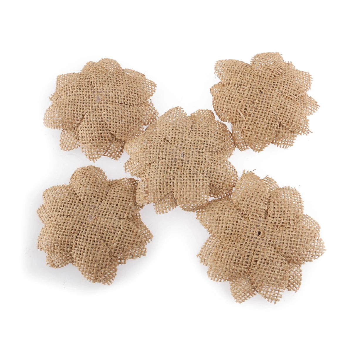 5pcs Crystal Hessian Burlap Rose Flowers for Christmas Wedding Decoration (Brown)