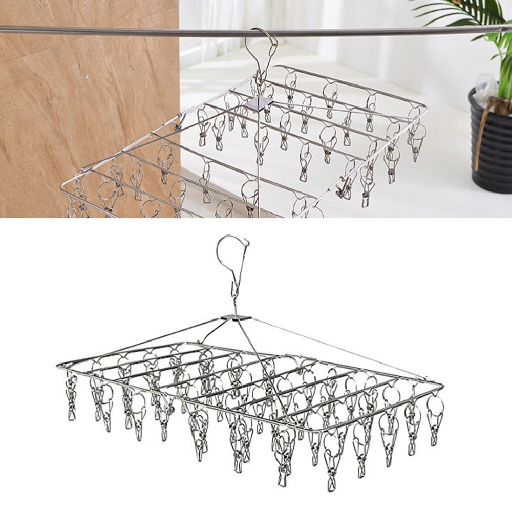 Stainless Steel Folding Clip and Drip Laundry Hanger with Set of 52 Clothespins for Drying Clothing Towels Diaper Underwear Socks