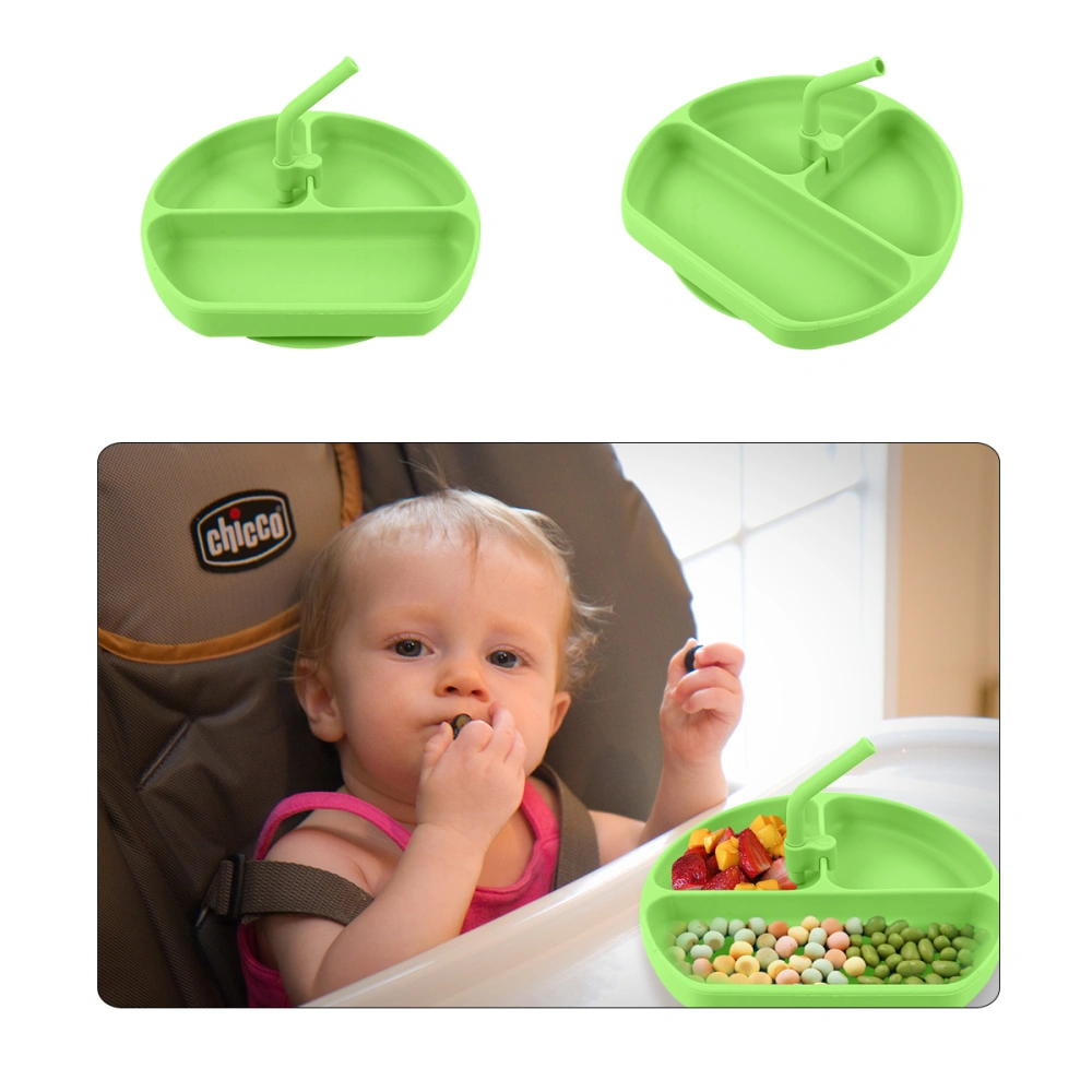 Supplementary Food Plate Silicone Kids Tableware Baby Suction Bowls with Straw