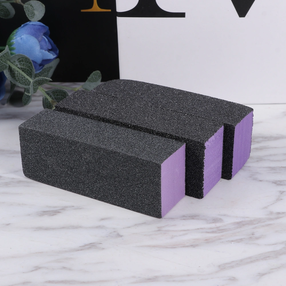 3 Pcs Durable Tofu Block Sponge Three Side Nail Polishing Strip Emery Board Nail Buffers Sanding Blocks Nail Tools Supplies Purple