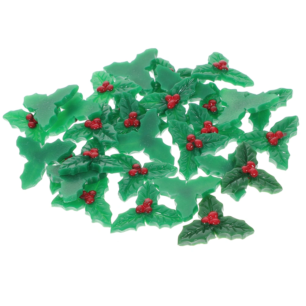 30pcs Holly Leaves Berries Ornaments Christmas Resin Decors DIY Crafts Accessories