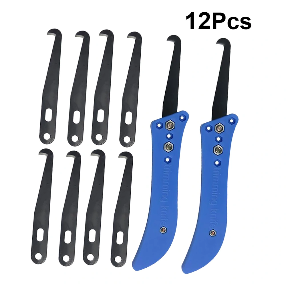 12Pcs Professional Tile Seam Cleaner Ceramic Pickling Machine Slotting Steel Gap Hook Building Construction Tool Blue (2Pcs Handle 10Pcs Blade)