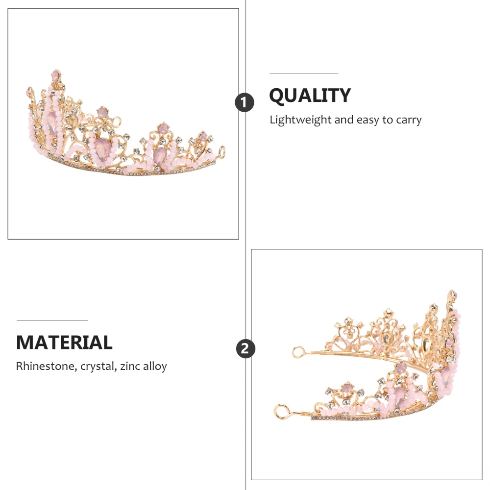 Kids Pink Crystal Crown Headdress Girls Rhinestone Hairband Dress Accessory