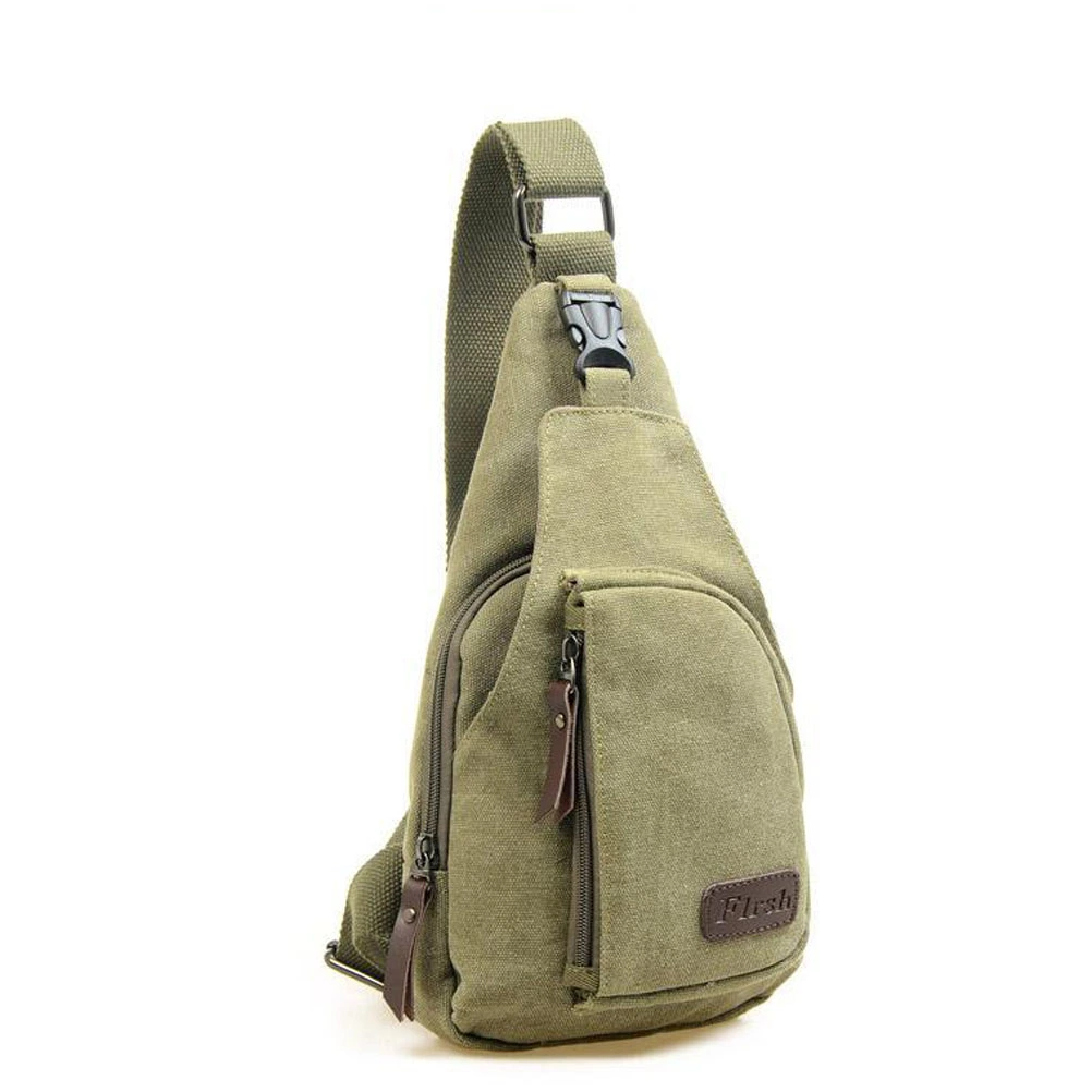Cool Men's Outdoor Sports Casual Canvas Unbalance Backpack Shoulder Bag Crossbody Sling Chest Bag - Size S (Army Green)