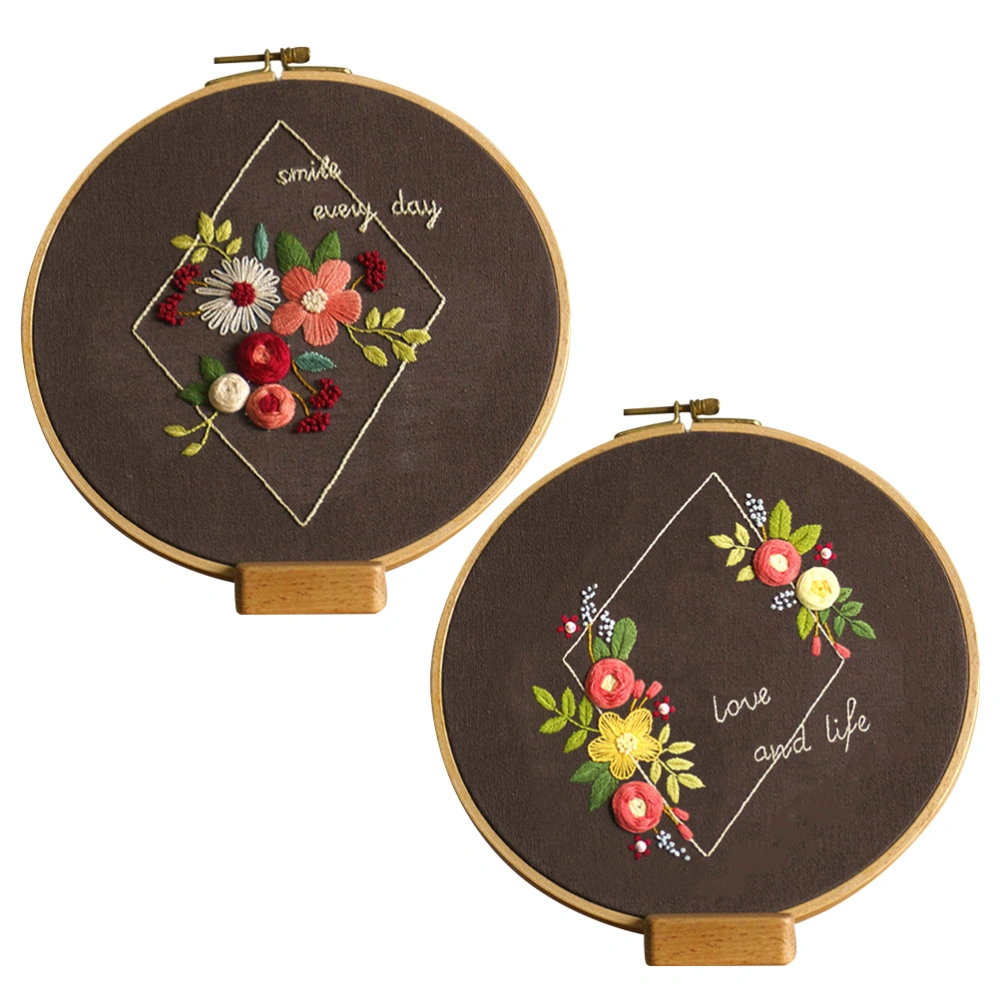 1 Set Flower Pattern Embroidery Material Set DIY Embroidery Accessories Kit Cross-stitch Practice Accessories Set Coffee (2Pcs Embroidery 2Pcs Embroidery Frame)