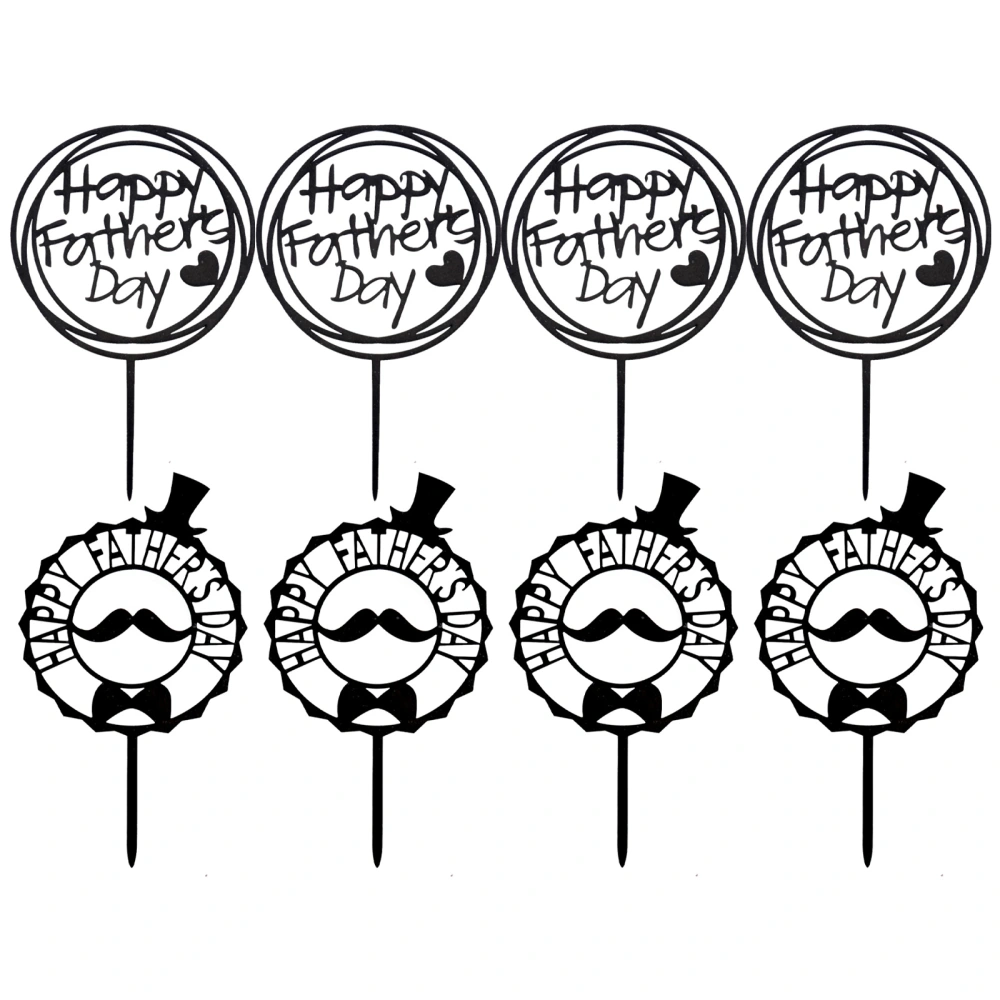 8pcs Father's Day Cake Inserts Festival Party Cake Toppers Cake Decors (Black)