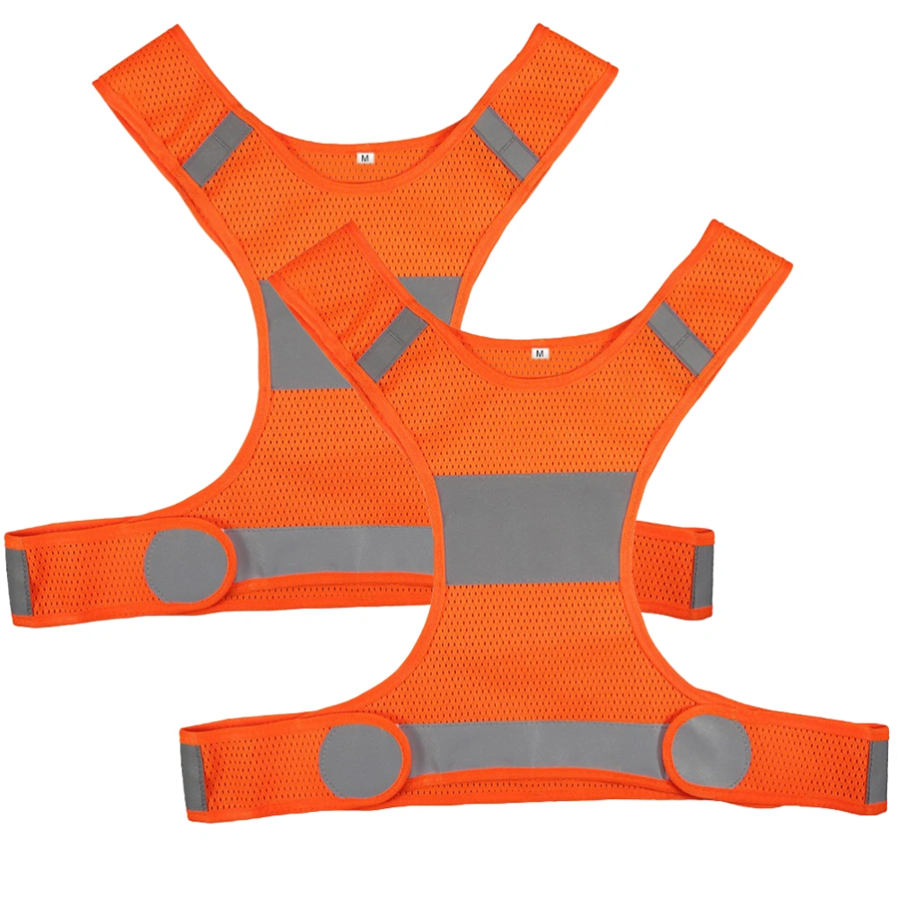 2PCS Reflective Vest Durable Running Vest Portable Short Cycling Vest for Running Sports Outdoor (Orange, Size M)