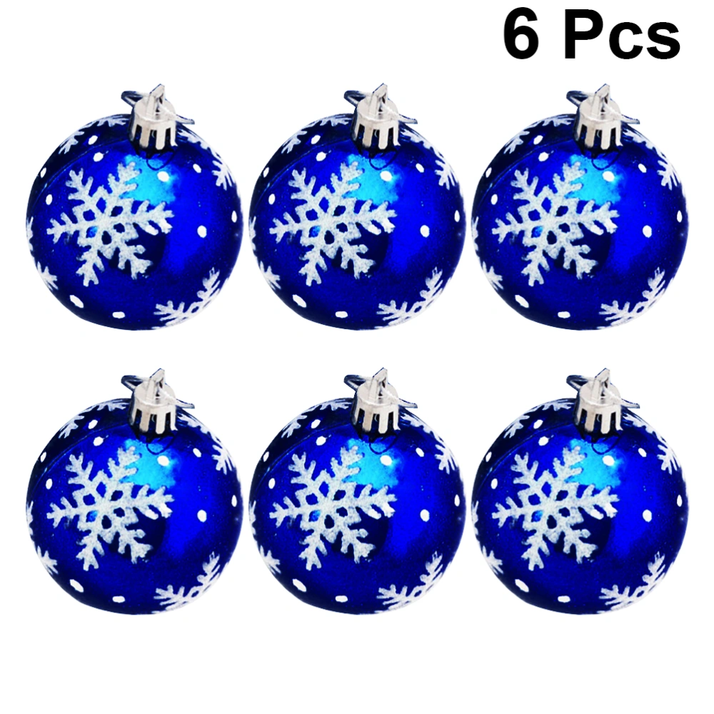 6pcs Christmas Ball Decorations Creative Christmas Tree Hanging Decor 6CM Bright Plastic Plating Ball Pendants Snowflake Painted Christmas Ball Pendant for Wall Decor Blue