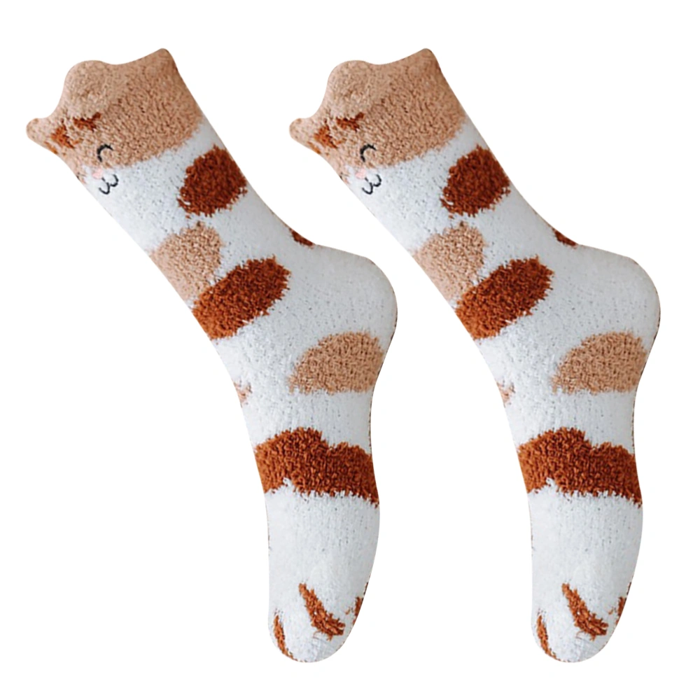 1 Pair Coral Fleece Socks Cat Paw Socks Plush Slipper Socks Casual Socks