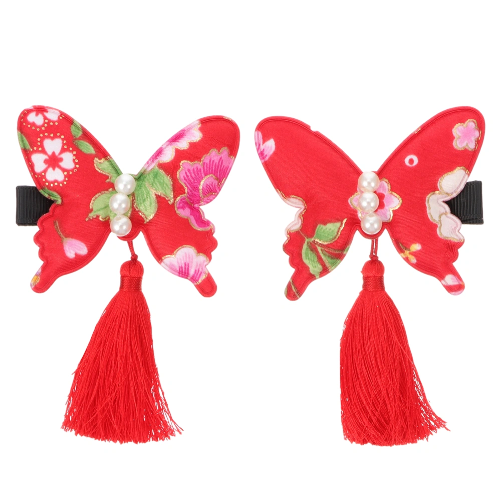 1 Pair New Year Cloth Hair Tassels Hair Clips Kids Headbands