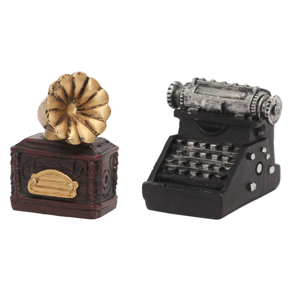 2pcs Retro Record Player Ornament Simulation Typewriter Ornament Random Style