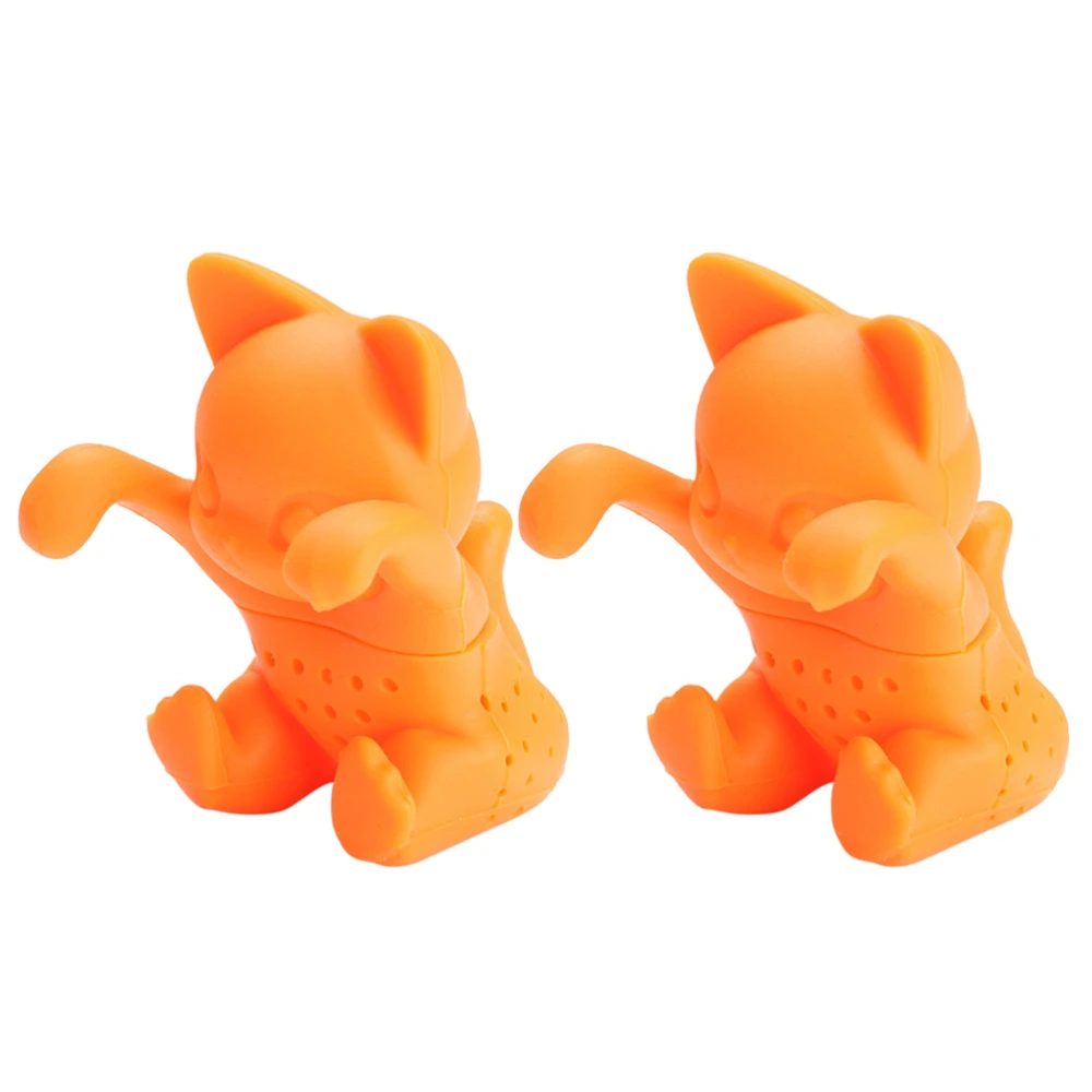 2PCS Silicone Cat Tea Infuser Animal Loose Leaf Tea Strainer Filter Diffuser Kitchen Tools Gadgets (Orange)