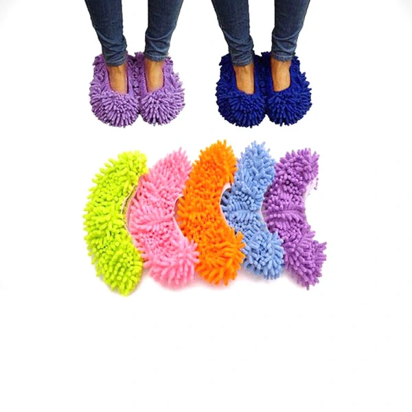 Multifunctional Chenille Lazy Shoe Covers Washable Dust Mop Slippers Mop Caps - One Pair (Coffee)