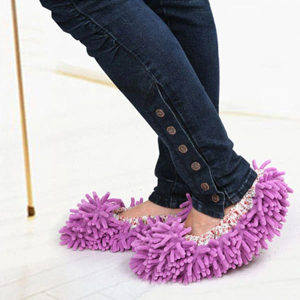 Multifunctional Chenille Lazy Shoe Covers Washable Dust Mop Slippers Mop Caps - One Pair (Coffee)