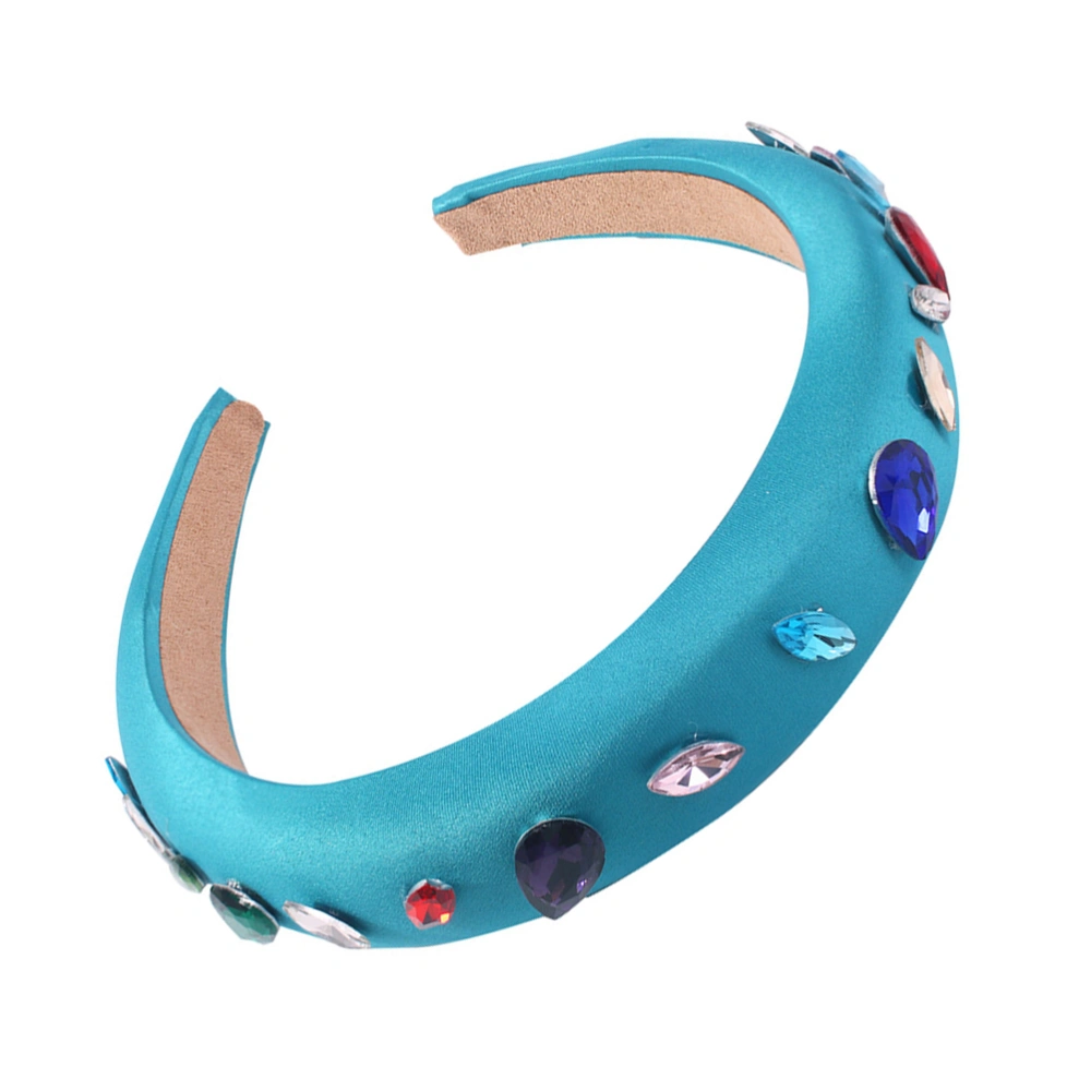 1pc Sponge Hair Rhinestone Hair Band Fashion Headdress Hair Accessory for Women Girls Blue