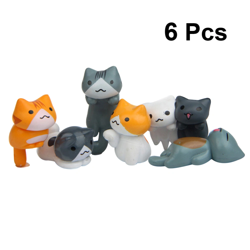 6pcs Cartoon Cat Crafts Decor DIY Microlandscape Gardening Decor Lovely Micro Landscape Decor Mini Cat Desktop Adornment for Garden Home Decor