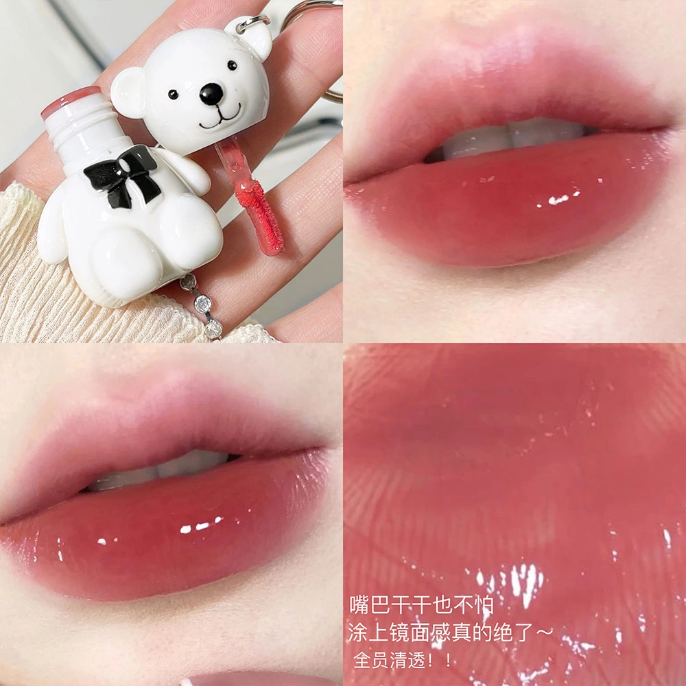 3pcs Keychain Bear Lipsticks Bear Lip Gloss Key Chain Cute Bear Beauty Makeup Lip Stick