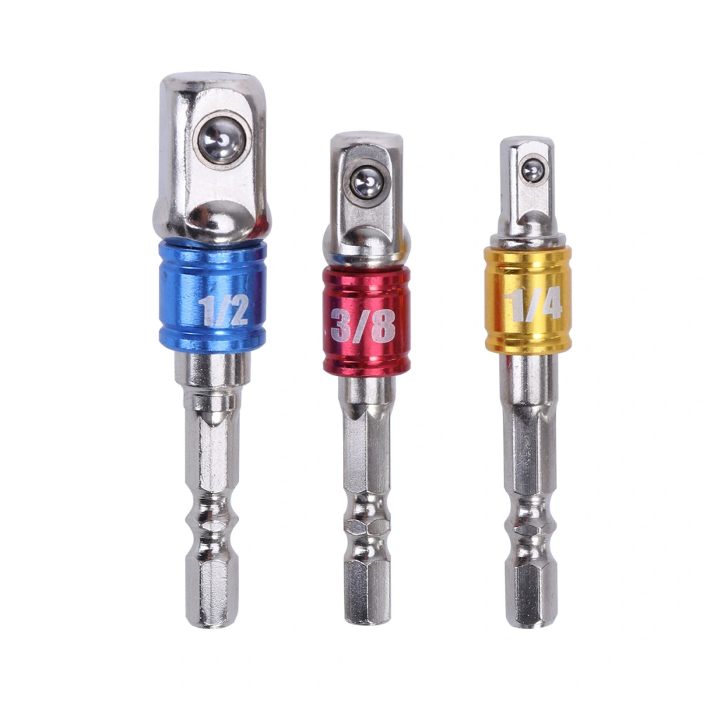 3Pcs 1/4" 3/8" 1/2" Color Hex Square Socket Adapter Set Nut Driver Power Drill Impact Socket Extension Bit