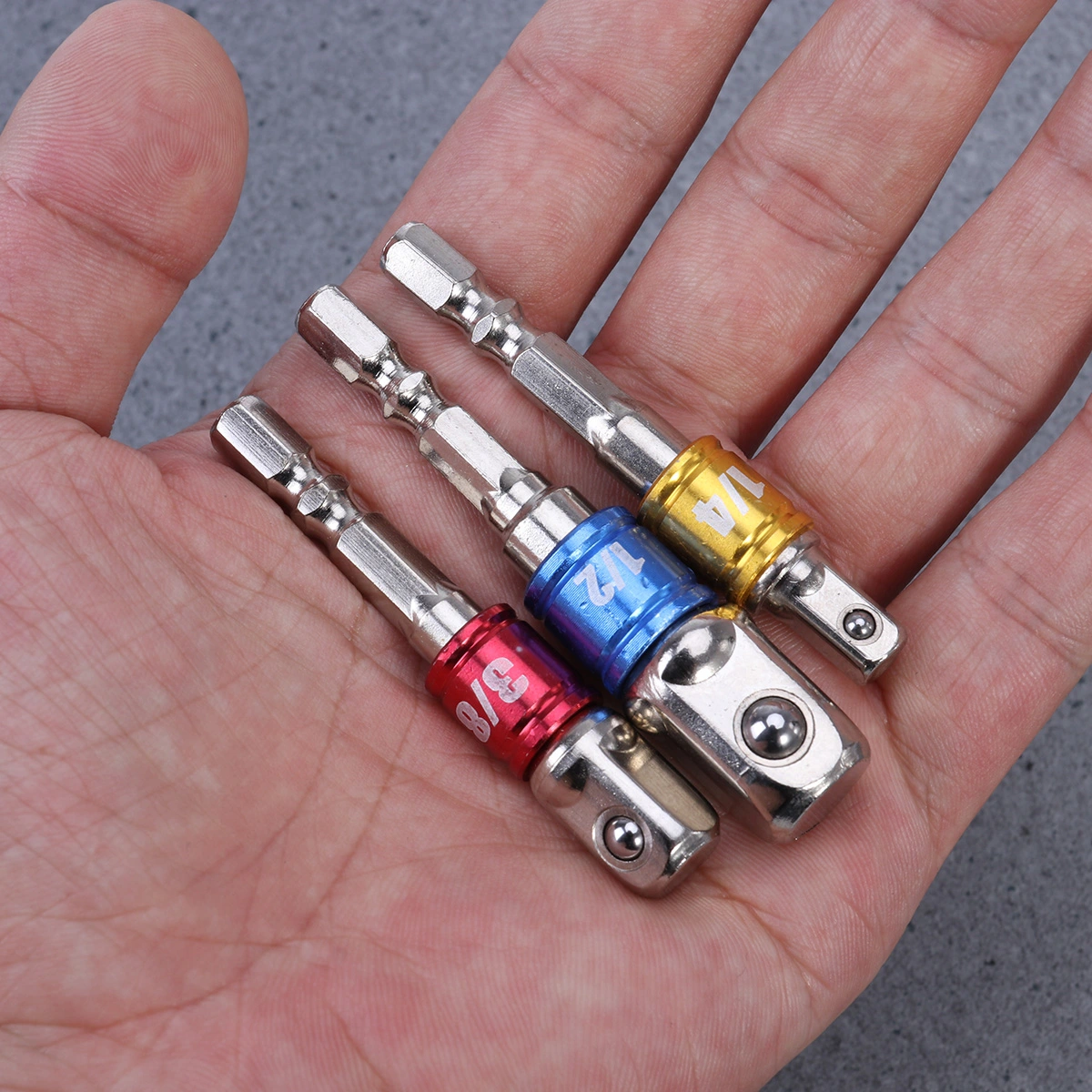 3Pcs 1/4" 3/8" 1/2" Color Hex Square Socket Adapter Set Nut Driver Power Drill Impact Socket Extension Bit