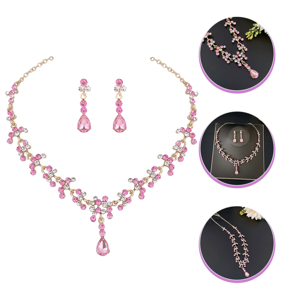 1 Set Women Necklace Earrings Bride Delicate Rhinestone Necklace Jewelry Gift
