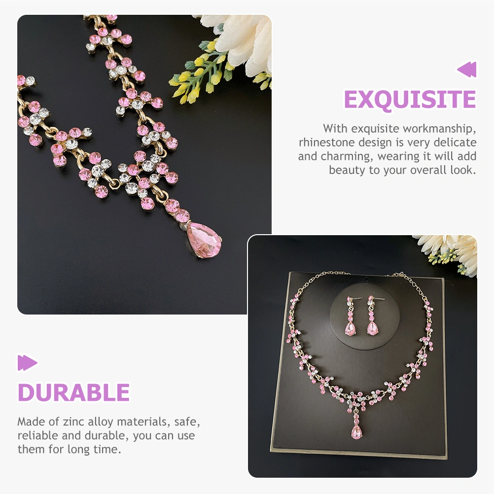 1 Set Women Necklace Earrings Bride Delicate Rhinestone Necklace Jewelry Gift