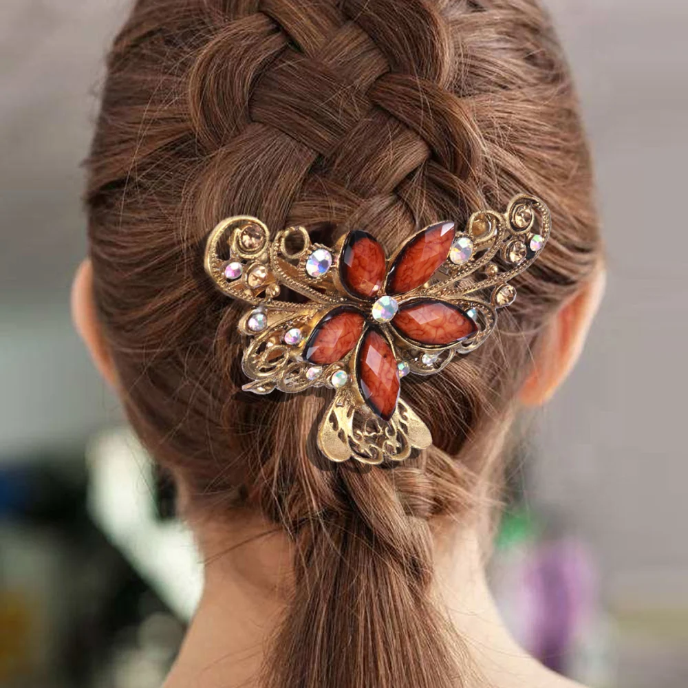 Large Floral Hair Claw Clip Vintage Drill Hair Clamp Jaw Hairgrip for Women and Girls (Random Color)